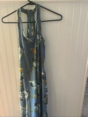 Blue Floral Racerback Maxi Dress with Yellow Rose Accents